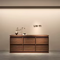 LIN YI Clothing Store Interior With Wooden Cabinet Vase And Decorations On Light Background