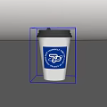 Takeaway Beverage In Disposable Paper Cup With Gray Lid And Blue Logo