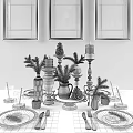 Elegant Dinnerware Set For Festive Table With Candles Pinecones And Greenery