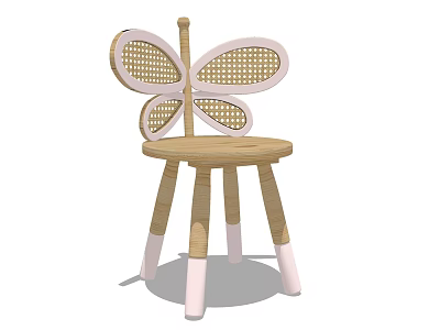 Kids Chair with Butterfly Shaped Backrest Woven Design Wooden Legs Pink Base 3d model