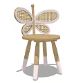 Kids Chair with Butterfly Shaped Backrest Woven Design Wooden Legs Pink Base