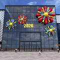 Colorful 2026 Desired Fireworks Themed Inflatable Decorations On Glass Building Exterior