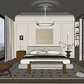 Luxurious Modern Bedroom Interior With King Size Bed Pendant Light And City View