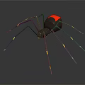 Detailed Black Spider With Red Marked Body And Yellow Striped Legs