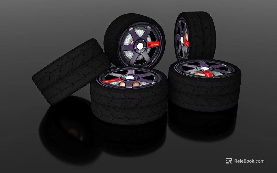 3D Rendered Black Car Tires With Alloy Wheels And Tread Pattern 3d model 