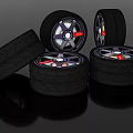 3D Rendered Black Car Tires With Alloy Wheels And Tread Pattern