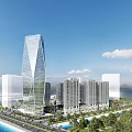 Modern Waterfront Residential Buildings With Lush Greenery And Scenic Seaside View