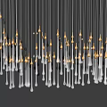 Elegant Modern Crystal Chandelier With Hanging Transparent Crystals And Warm Lighting Glow