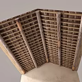 Wooden Ceiling Design with Grid Pattern Grilles and Decorative Wooden Beams