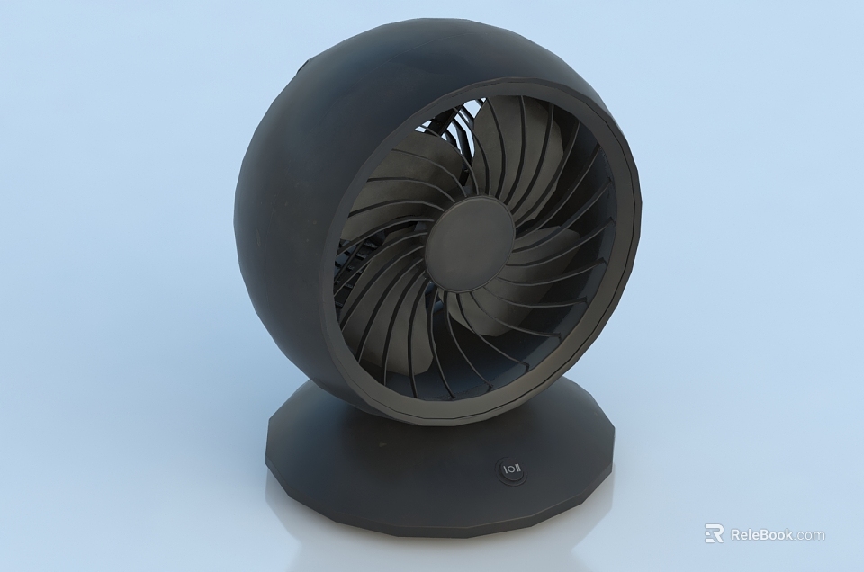 Black Round Air Cooler Fan With Hexagonal Base And Modern Sleek Blades 3d model 