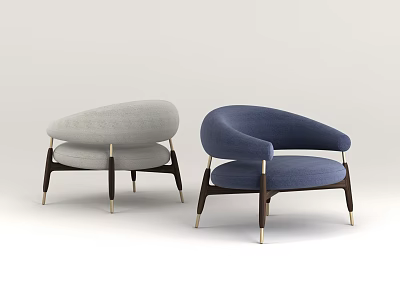 Modern Accent Chairs In Gray And Blue With Curved Armrests Wooden Legs And Metal Details 3d model