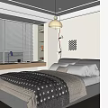 Modern Kids Room With Bed Bedding Bedside Table Lamp Window Blinds And Geometric Wall Art