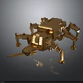 Golden Mechanical Spider Structure With Metallic Legs And Geometric Design
