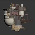 Industrial Scene Construction With Rock Base Circular Metal Platforms Pipes And Staircases