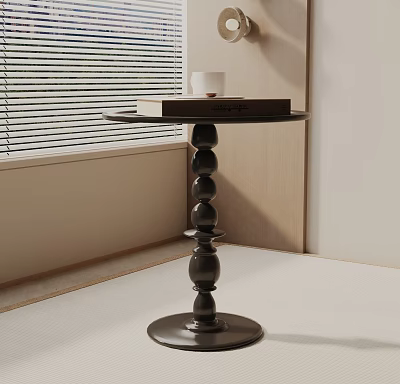 Modern Black Side Table With Stacked Sphere Base And Cup And Book On Top 3d model