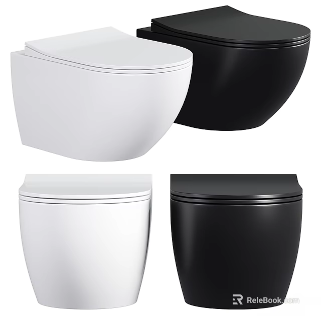 Modern White And Black Wall Mounted And Floor Standing Toilet Designs 3d model 