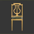 Elegant Golden Frame Leisure Chair With Harp Shaped Backrest Green Floral Pattern Seat Cushion