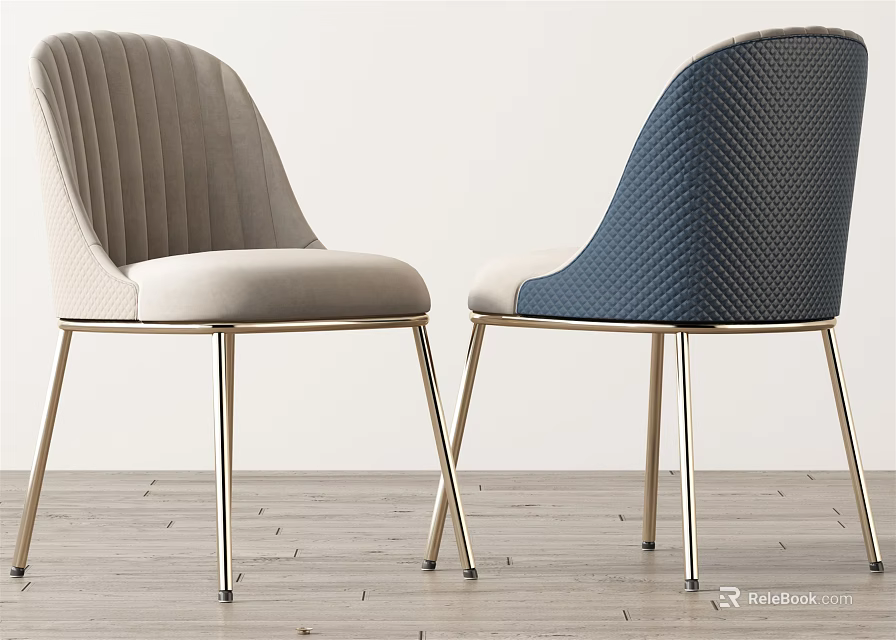 Modern Dining Chairs with Light Gray and Navy Blue Upholstered Seats and Metal Legs 3d model 