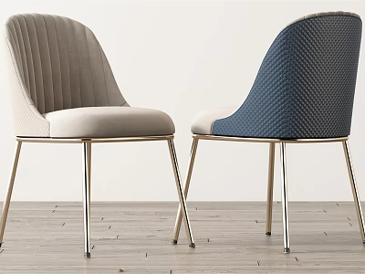 Modern Dining Chairs with Light Gray and Navy Blue Upholstered Seats and Metal Legs 3d model