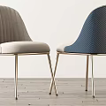 Modern Dining Chairs with Light Gray and Navy Blue Upholstered Seats and Metal Legs