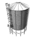 Metal Silo With Vertical Ribs Ladder And Industrial Support Structure Design 3d model