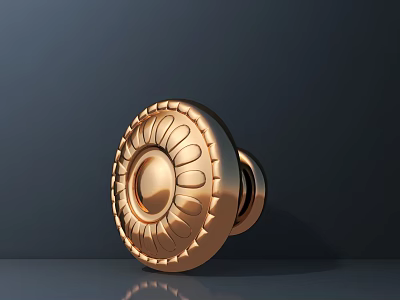 Elegant Golden Door Knob Featuring Intricate Carved Design On Dark Surface 3d model
