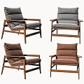 Modern Leisure Chair With Wooden Frame And Gray Brown Soft Cushions Design