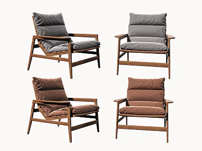 Modern Leisure Chair With Wooden Frame And Gray Brown Soft Cushions Design 3d model