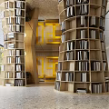 Book Art Display In Modern Space With Wooden Bookshelves