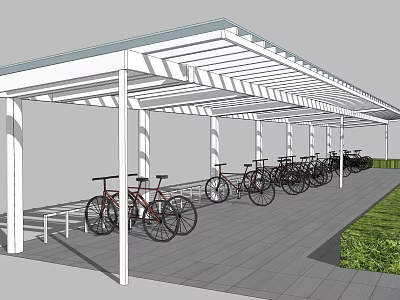 Outdoor Bicycle Parking Canopy With White Frame And Multiple Bike Racks 3d model