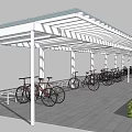 Outdoor Bicycle Parking Canopy With White Frame And Multiple Bike Racks 3d model