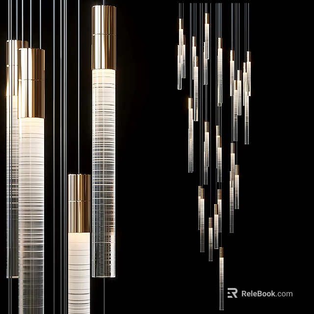 Contemporary Chandelier With Metallic Frames And Glass Tube Pendants 3d model 