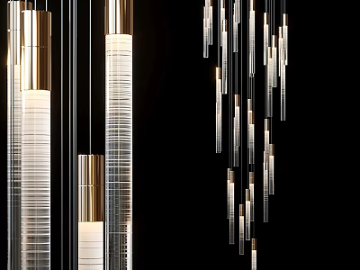 Contemporary Chandelier With Metallic Frames And Glass Tube Pendants 3d model