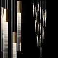 Contemporary Chandelier With Metallic Frames And Glass Tube Pendants