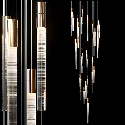 Contemporary Chandelier With Metallic Frames And Glass Tube Pendants 3d model
