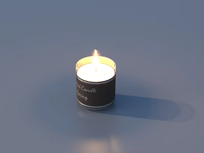 Lit Cylindrical Candle As Household Item With Black Label From Candle Shop 3d model