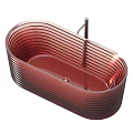 Modern Red Ribbed Transparent Bathtub With Layered Design And Chrome Faucet