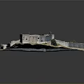 Historical Ancient Fortress Structure With Encircling Walls Green Grass And Trees