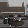 Modern Luxury Open Living And Dining Room With Comfortable Leather Sofa And Panoramic City View