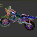 Blue 3D Rendered Motorcycle With Mechanical Details Purple Wheels And Brown Seat