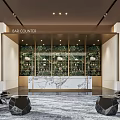 Luxurious Lounge Area With Bar Counter Marble Top Wine Display And Modern Seating