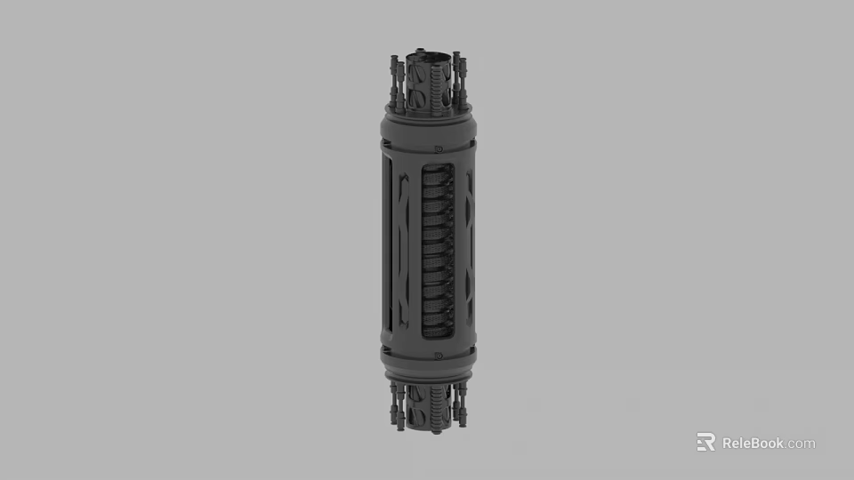 Black Cylindrical Mechanical Part With Spiral Structure And Detailed Metallic Design 3d model 