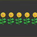Sunflower Decorative Ornament Set With Smiling Faces Yellow Petals Green Stems Leaves And Reflections