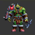 Fantasy Orc Warrior Character With Green Skin Battle Armor Axe And Red Boots