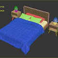 Cozy Bedroom With Wooden Bed Blue Check Quilt Nightstands And Floral Lamps For Multiple People