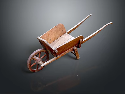 Classic Vintage Wooden Wheelbarrow With Single Wheel And Retro Design 3d model