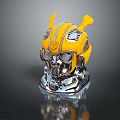 Decorative Yellow Robot Head with Black Stripes Antennas Silver Metallic Base 3d model