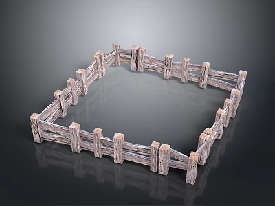 Outdoor Wooden Fence Structure With Square Design And Vertical Wooden Posts 3d model