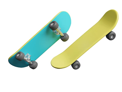 Vibrant Blue and Yellow Skateboards as Sports Equipment with Durable Wheels and Trucks 3d model