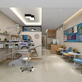 Dental Clinic Interior With Treatment Chair Equipment Waiting Area Seating And Wall Decorations
